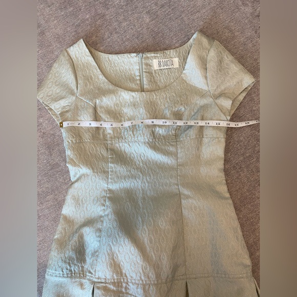 Y2K 2000s SAGE GREEN EMPIRE DROP WAIST MINI DRESS WITH SCOOP NECKLINE - Picture 9 of 15